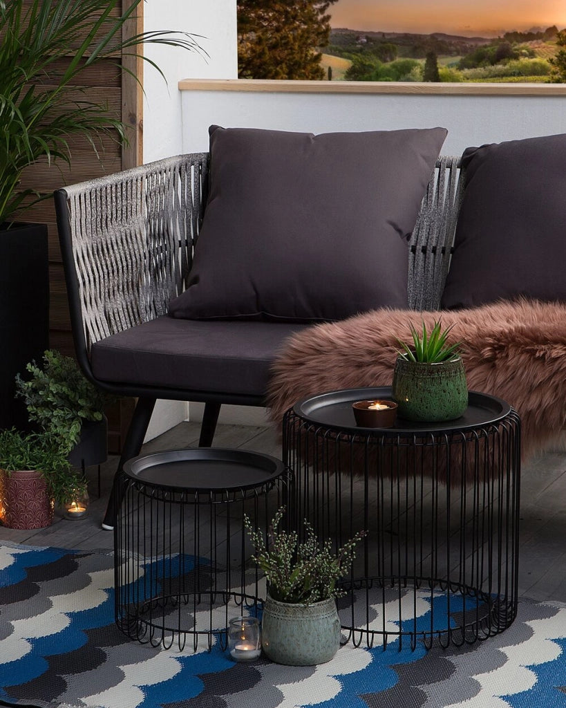 Tappeto da esterno Mat Blu Sintetico 90 x 180 cm Scala Motivo Geometrico Ecologico Moderno Minimalista