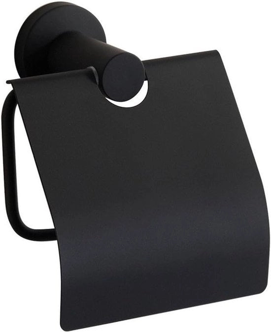 Supporto per carta igienica nero, supporto per rotoli WC con coperchio, supporto per carta igienica WC antico con fori, fissaggio alla parete in acciaio inossidabile satinato per WC nostalgia