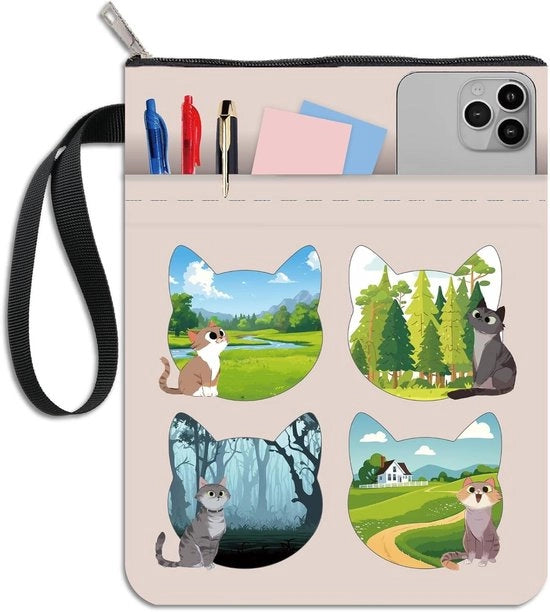 Copertina acqua resistente per libri con cerniera e tasca paesaggistica - Pelle protettiva lavabile per paperback - Copertina in tessuto per donne e compagni di classe