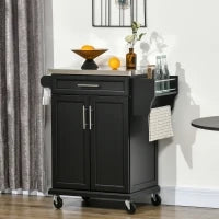 Carrello da Cucina Multifunzionale Elegante con Cassetto 2 Ante Ruote Legno e Acciaio 83.5 × 45.7 × 90.5cm
