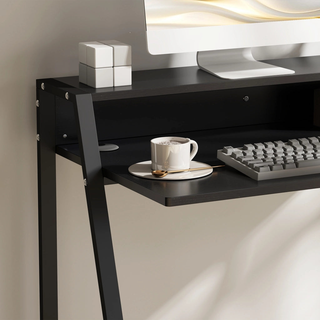 Scrivania con ripiano e gestione cavi ¨C Xylo ¨C nero metallo 84x45x85 cm