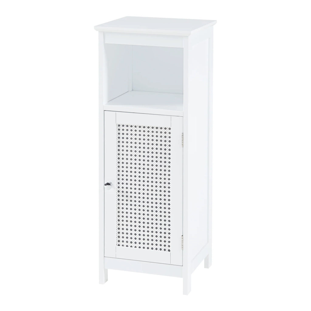 Mobiletto/scaffale basso per bagno 80 x 30 x 28 cm con 1 anta finitura MDF e PVC bianco 03_0008860