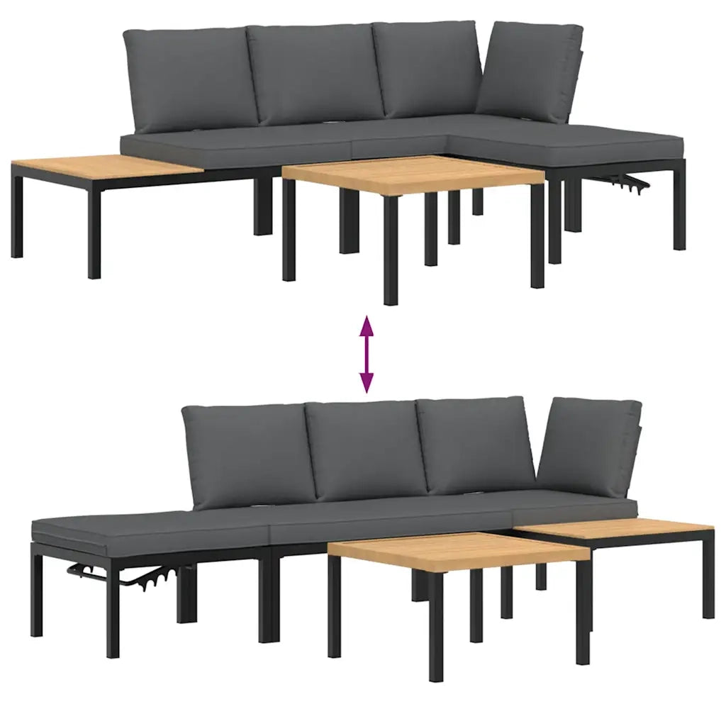 Set Divani da Giardino 4 pz con Cuscini in Alluminio Nero 3283679
