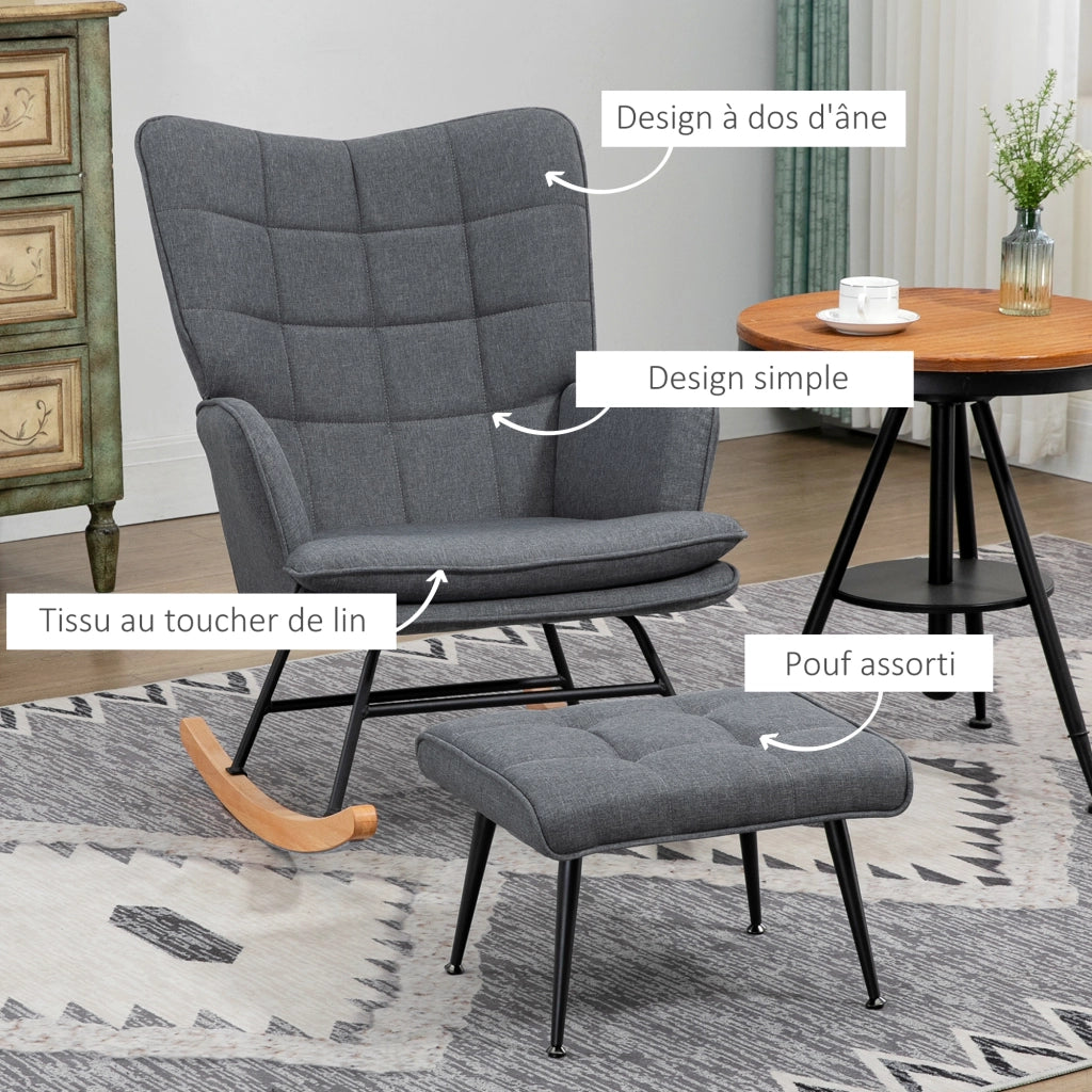 Poltrona Dondolo con Poggiapiedi e Cuscino ¨C Zephmum ¨C Grigio 64x89x90
