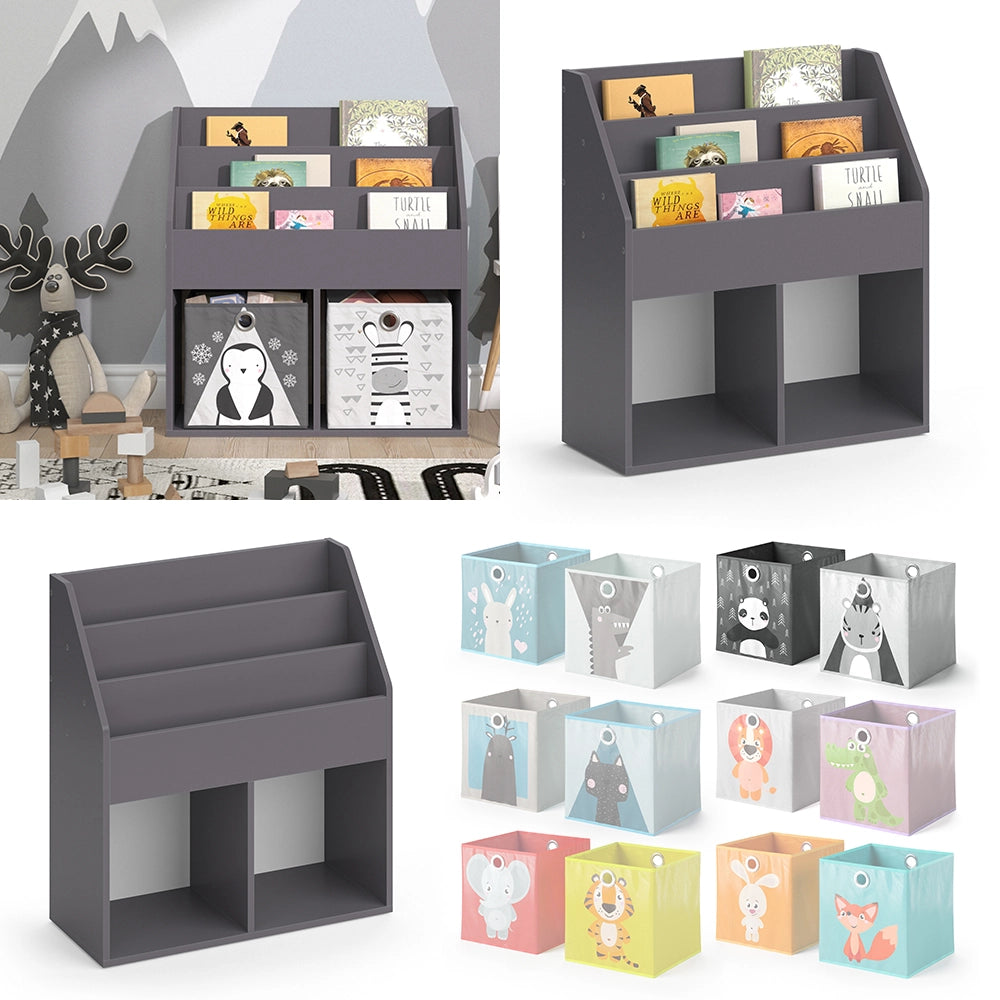 Vicco Libreria bambini Grigio 30.7 x 79 cm con 2 scatole pieghevoli opt.2