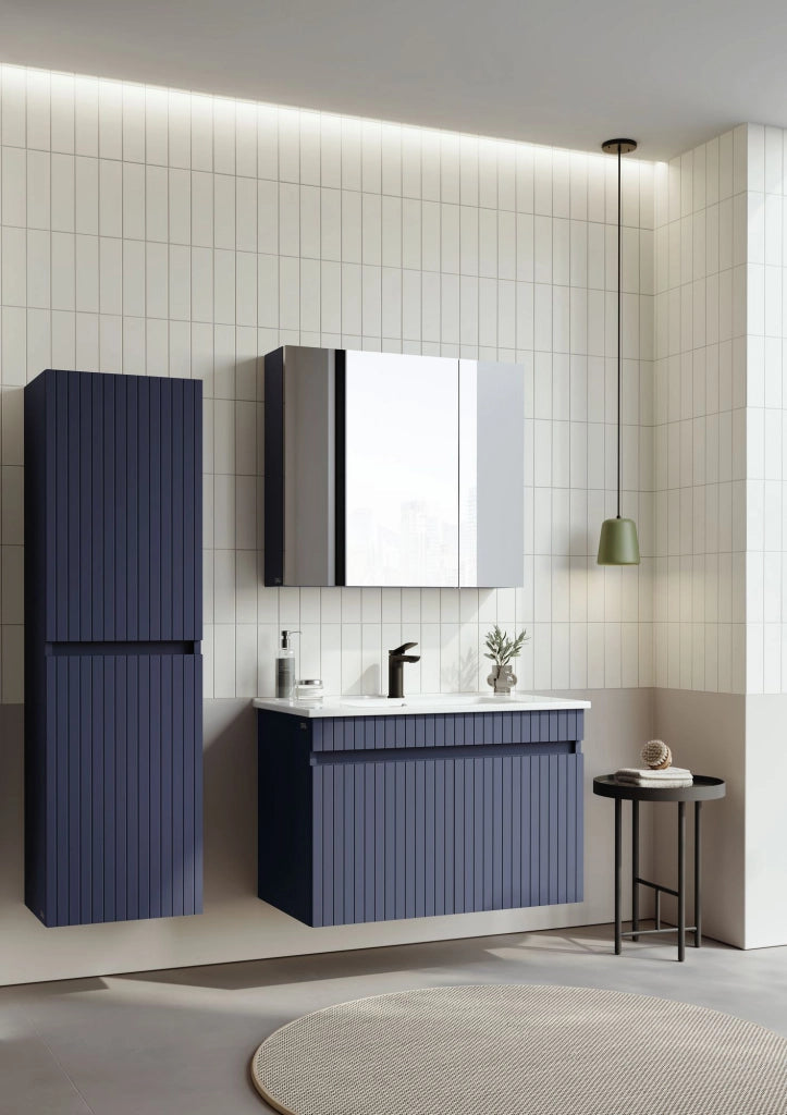 Set mobile lavabo con specchio (2 pezzi) "Tivoli 85" - 85 x 45 x 57 cm - Blu navy opaco