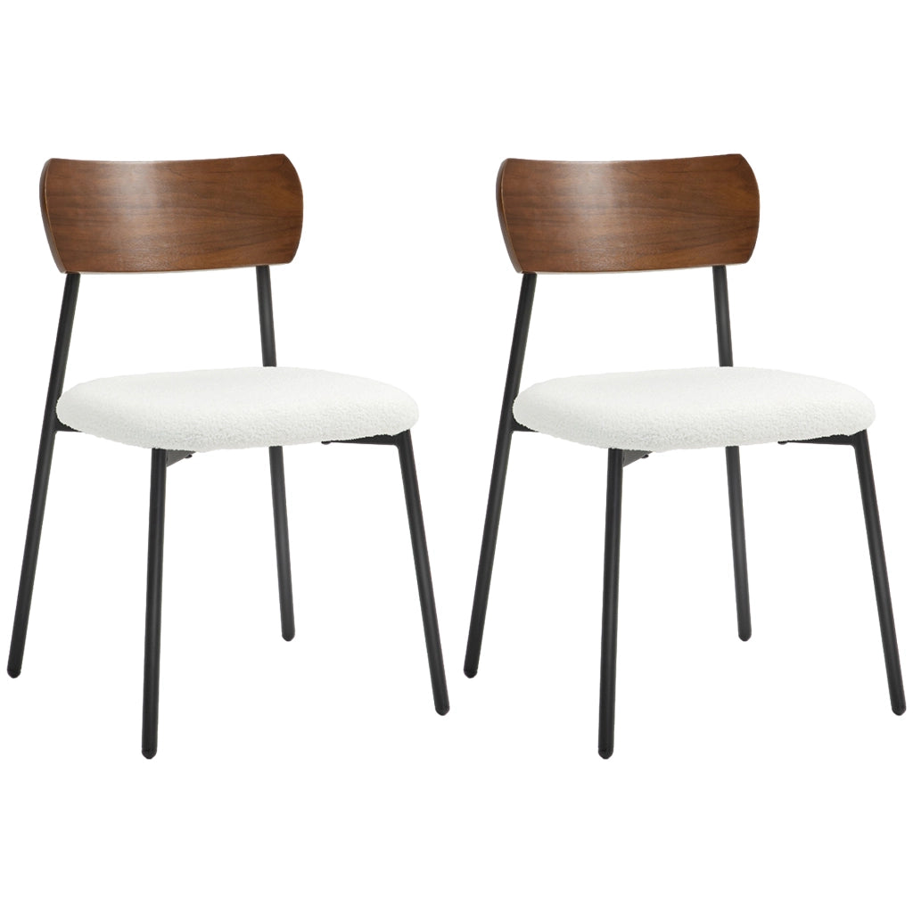 Set 2 Sedie da Pranzo con Schienale Curvo e Rivestimento Bouclette ¨C Zephmum ¨C Colore Crema