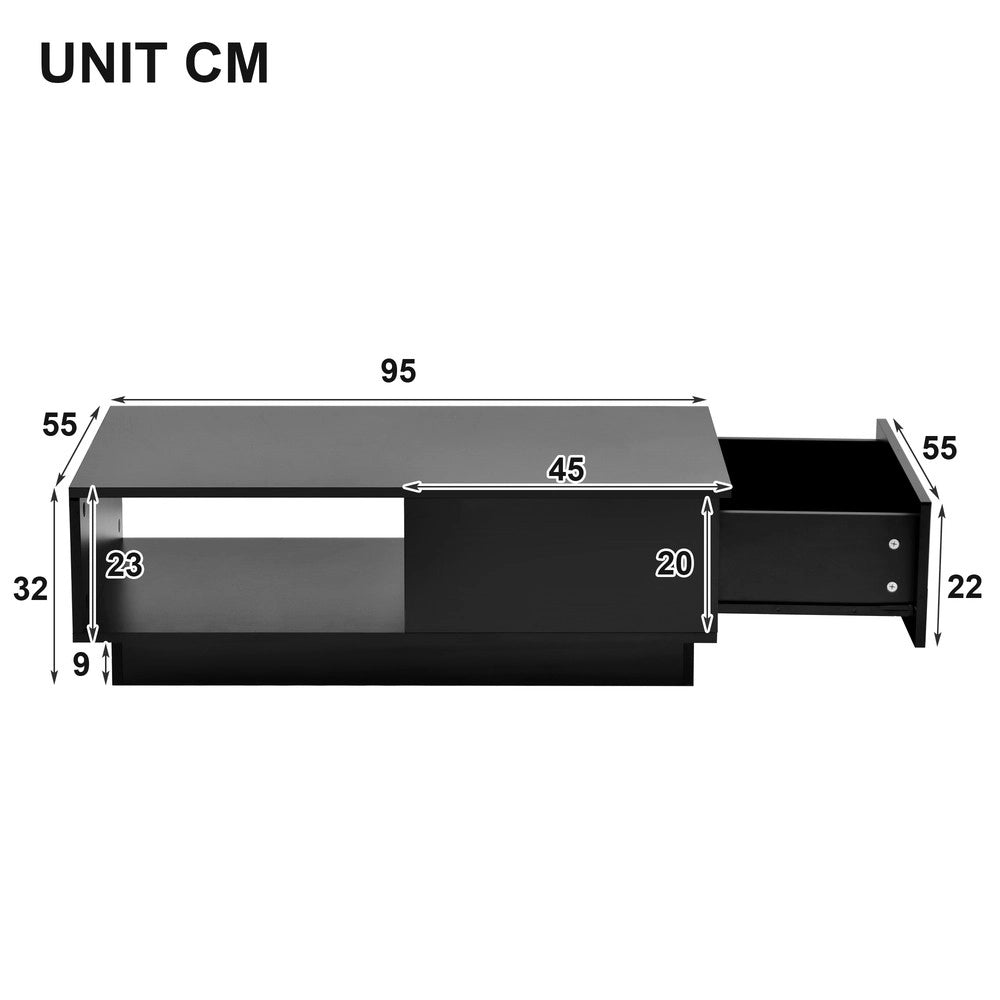Tavolino da Caff¨¨ con LED ¨C MINIMAL ¨C Nero, Piano Lucido, 95x55x32 cm