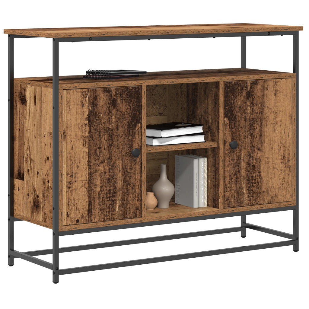 Credenza in Legno Antico 100x35x80 cm in Legno Ingenerizzato e Acciaio