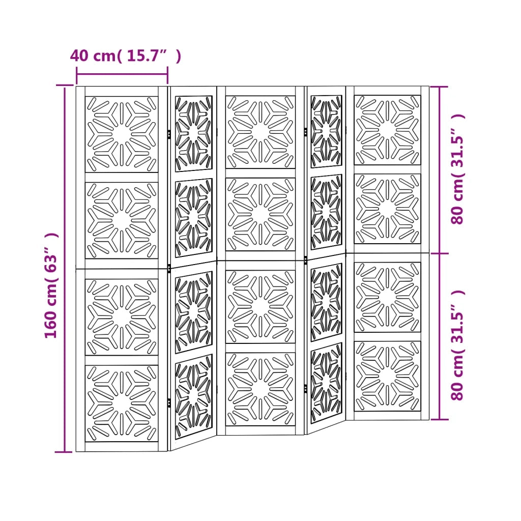 Divisorio Ambienti | Divider per stanze | Paravento 5 Pannelli Marrone e nero Legno di Paulownia