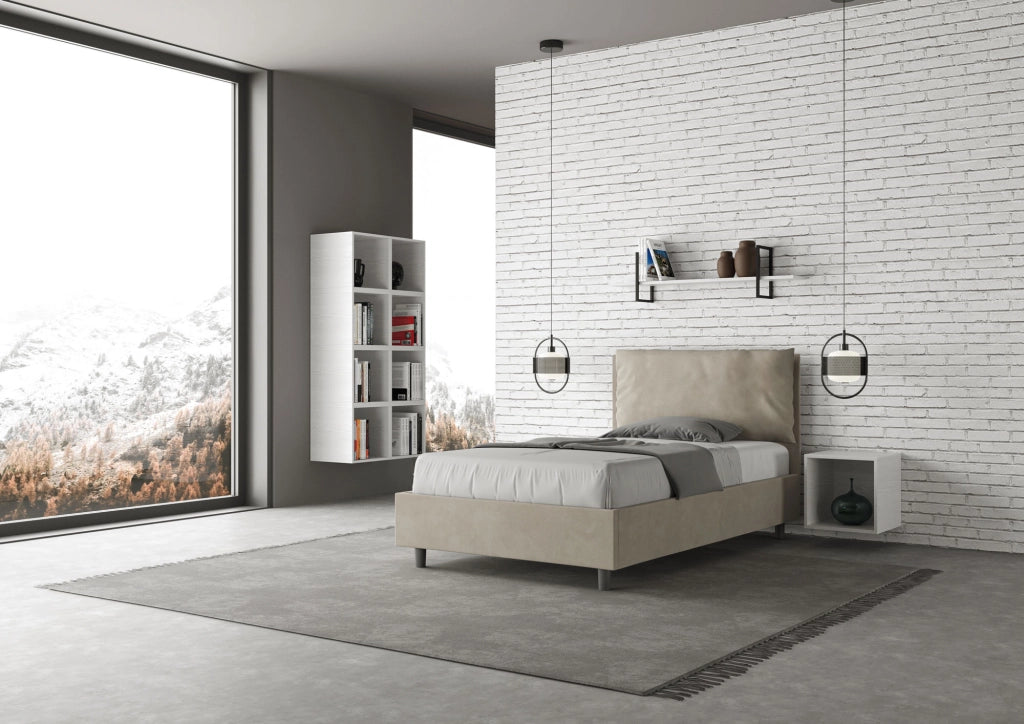 BS COM Letto una piazza e mezza contenitore imbottito 110x210 microfibra sabbia
