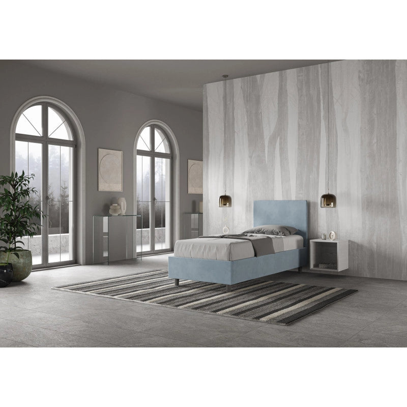 Letto imbottito Singolo 90x200 cm Adele - Con rete,Microfibra,Azzurro