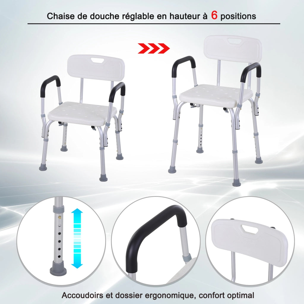 Sedia da Doccia Ergonomica ¨C zephmum ¨C Altezza Regolabile Antiscivolo Colore Bianco