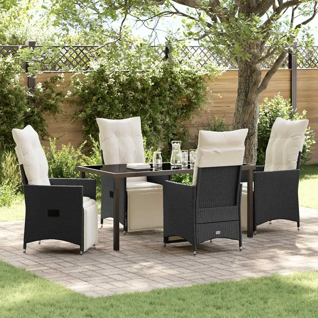 Set da Pranzo per Giardino con cuscino 5 pcs Nero polyrattan 3379565