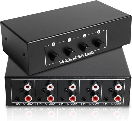 4-in-1 Scambiatore Audio Bidirezionale 35 mm - Box di Selezione e Splitting per Altoparlante e Casco Acustico