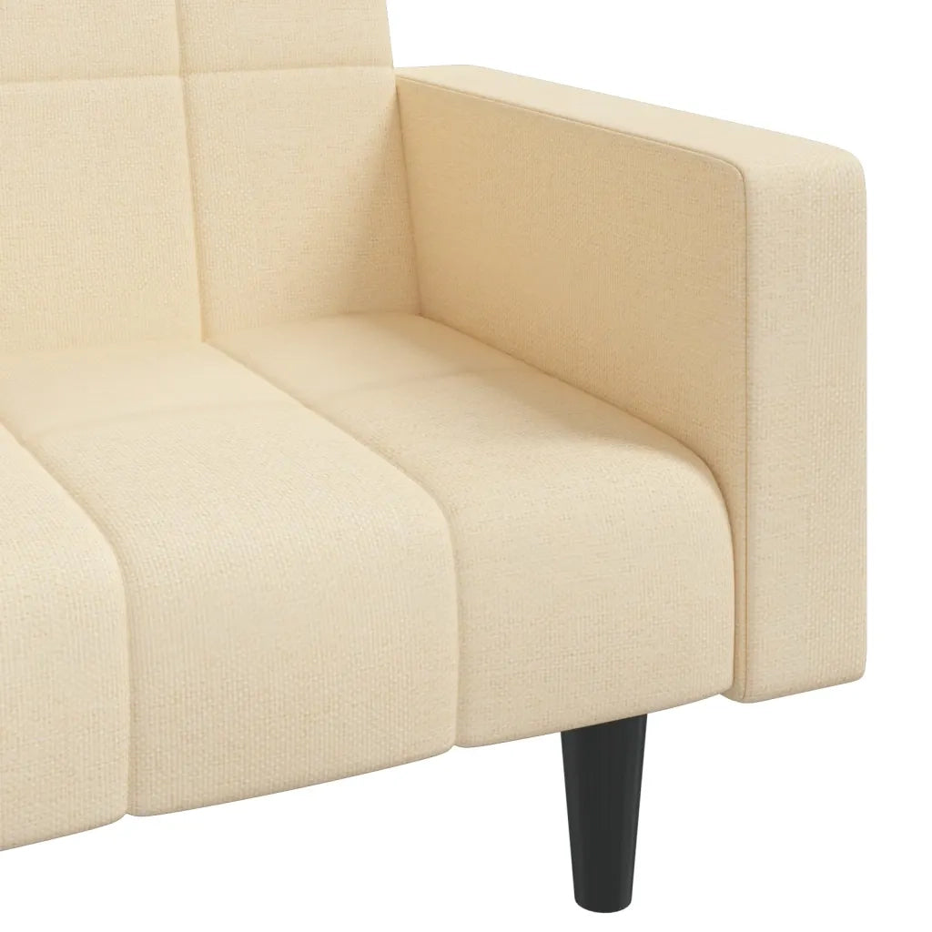 Divano Letto a 2 Posti con 2 Cuscini Crema in Tessuto 375836