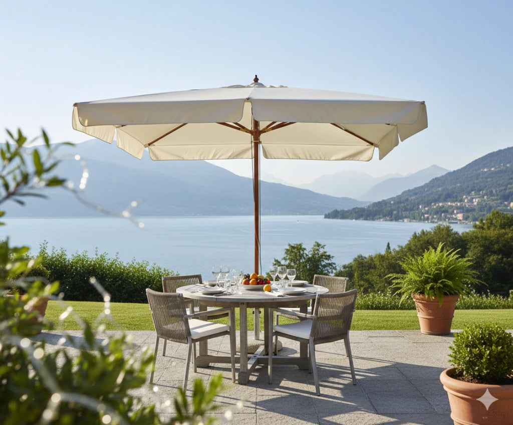 Ombrellone da Giardino 3x3 m Palo Ø48 mm in Legno Vorghini De Lux Ecrù