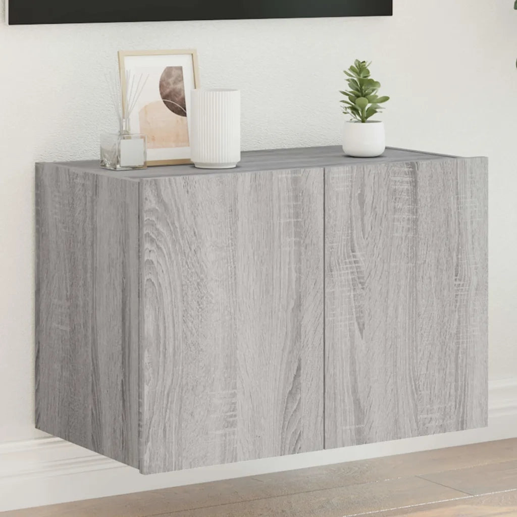 Mobile TV a Parete con Luci LED-Mobile TV a Muro Grigio Sonoma 60x35x41 cm