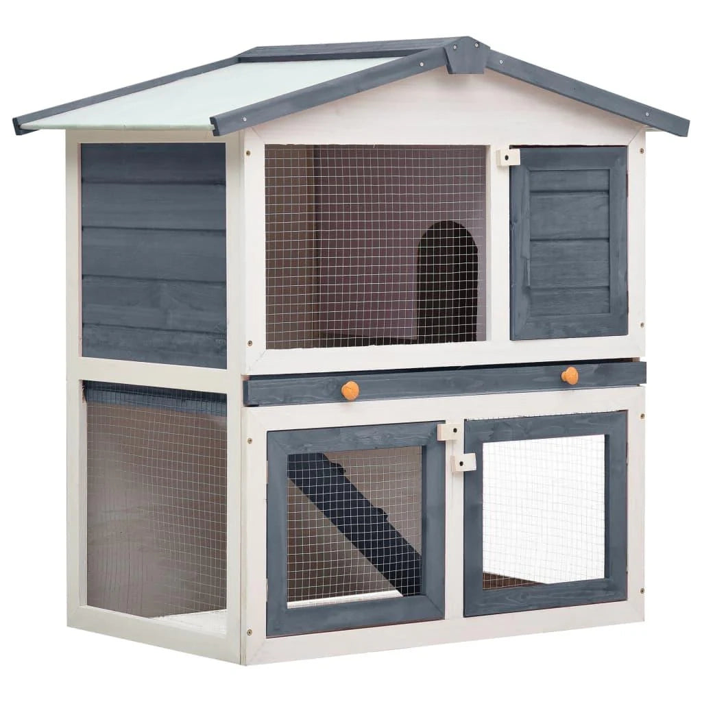 Conigliera da esterno con 3 porte 94 x 60 x 98 cm legno grigio e bianco 02_0000589