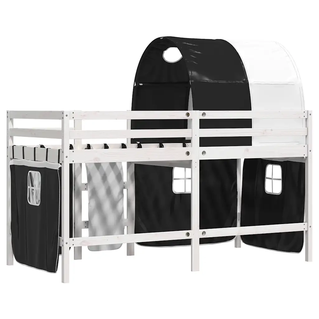 Letto a Soppalco con Tunnel Bambini Bianco e Nero 90x190cm Pino