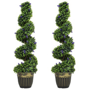 Set 2 Piante Finte Bosso Spirale Anti-UV con Lavanda ¨C Xylo ¨C Verde Blu 115cm