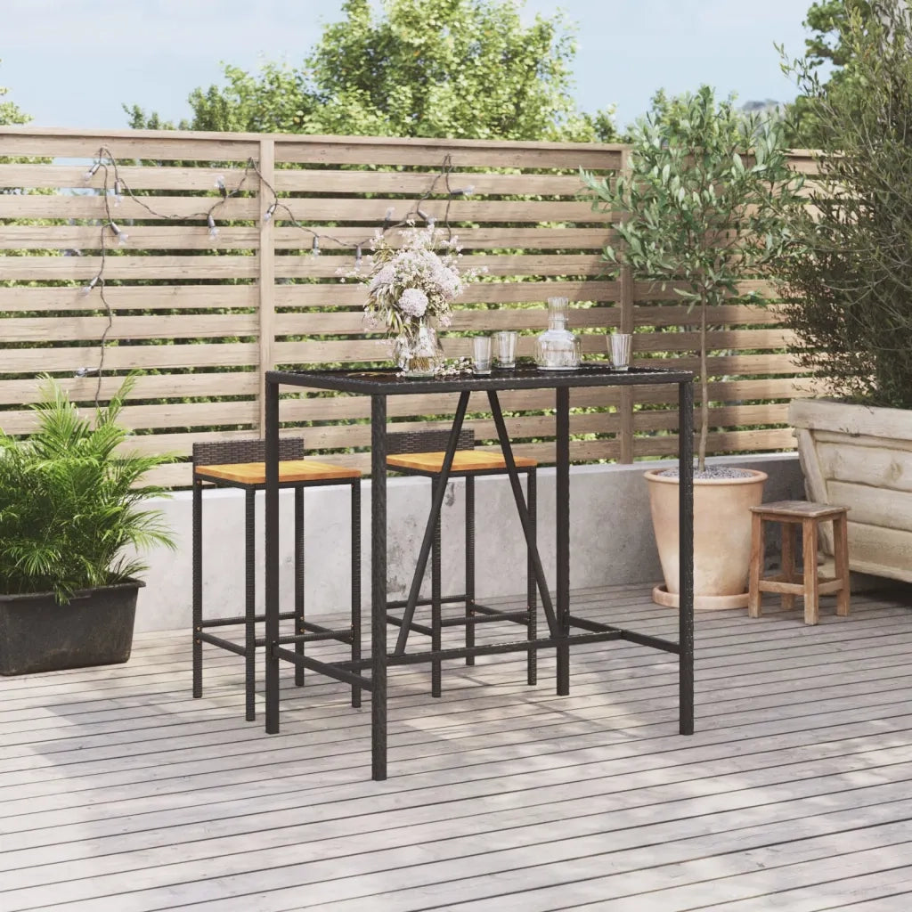 Tavolo da Bar con Piano in Vetro Nero 110x70x110 cm Polyrattan 362588