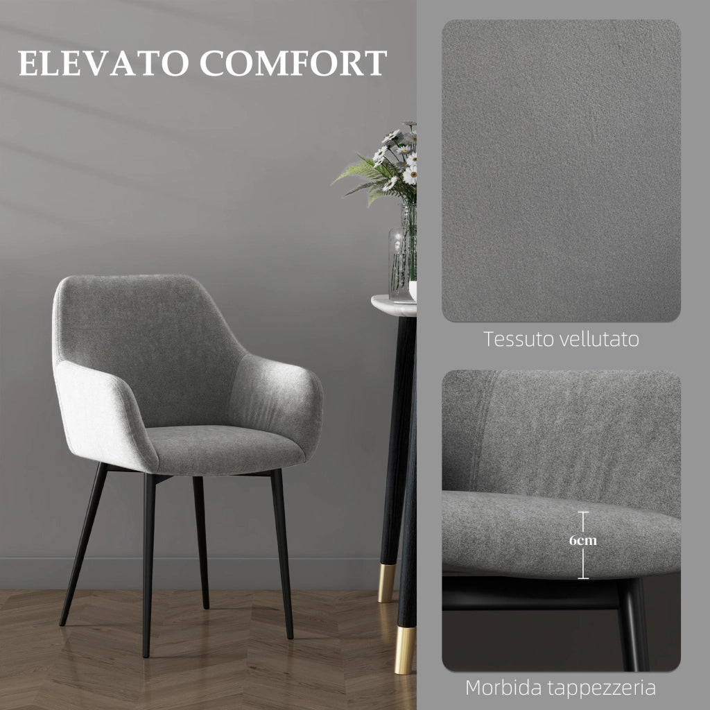 Set 2 Sedie Imbottite Stile Nordico 54x57x80 cm Tessuto Effetto Velluto Grigio Scuro