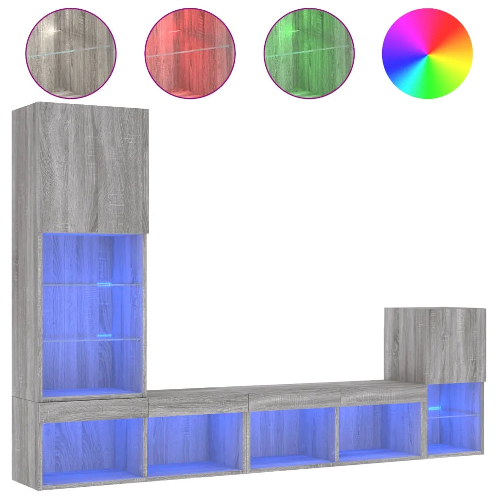 Mobili TV a Muro con LED 4pz Grigio Sonoma in Legno Multistrato 3216666