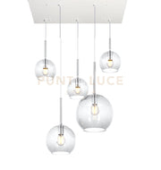 SOSP. BIANCO RETTANGOLARE 5 LUCI VETRI (1 GRANDE+1 MEDIO+3 PICCOLO) TUTTI TRASPARENTE 1155BI-S5 RMIX-TR