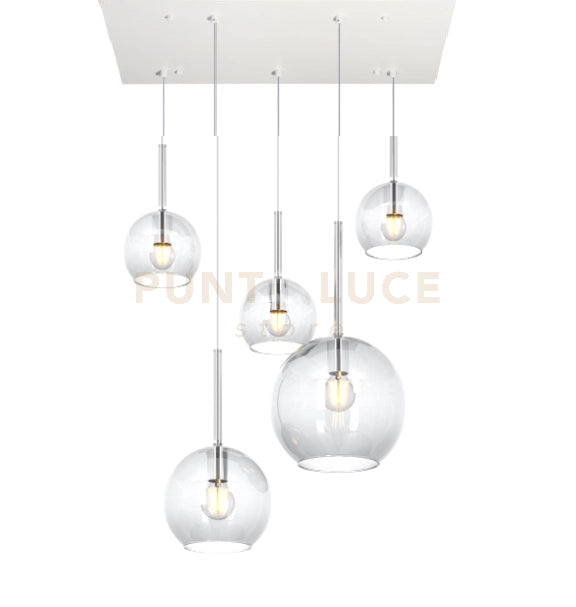 SOSP. BIANCO RETTANGOLARE 5 LUCI VETRI (1 GRANDE+1 MEDIO+3 PICCOLO) TUTTI TRASPARENTE 1155BI-S5 RMIX-TR