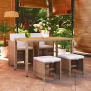 Set da Pranzo per Giardino 5 pz con Cuscini in Polyrattan Beige cod mxl 69060