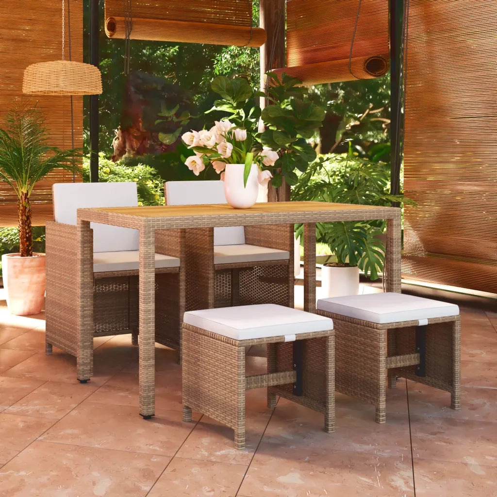 Set da Pranzo per Giardino 5 pz con Cuscini in Polyrattan Beige cod mxl 69060