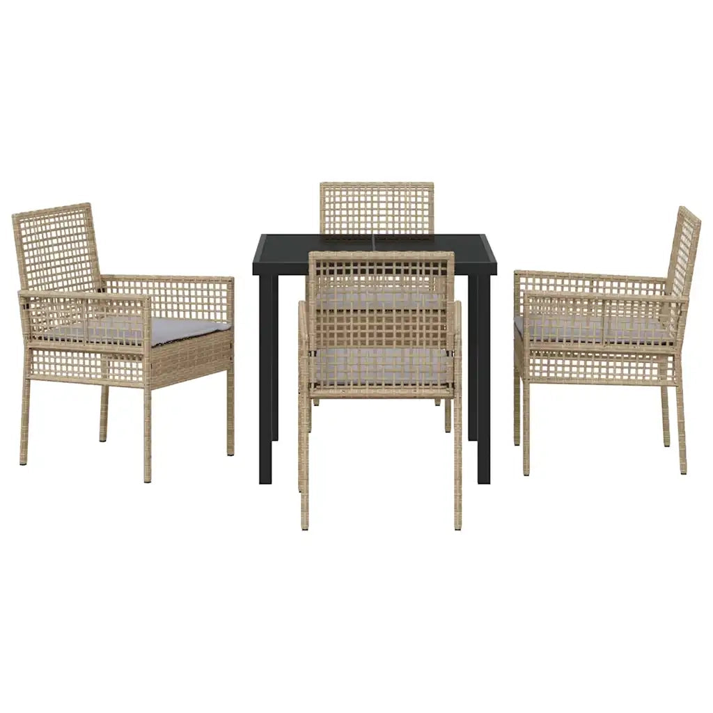Set da Pranzo per Giardino con cuscino 5 pcs Beige polyrattan