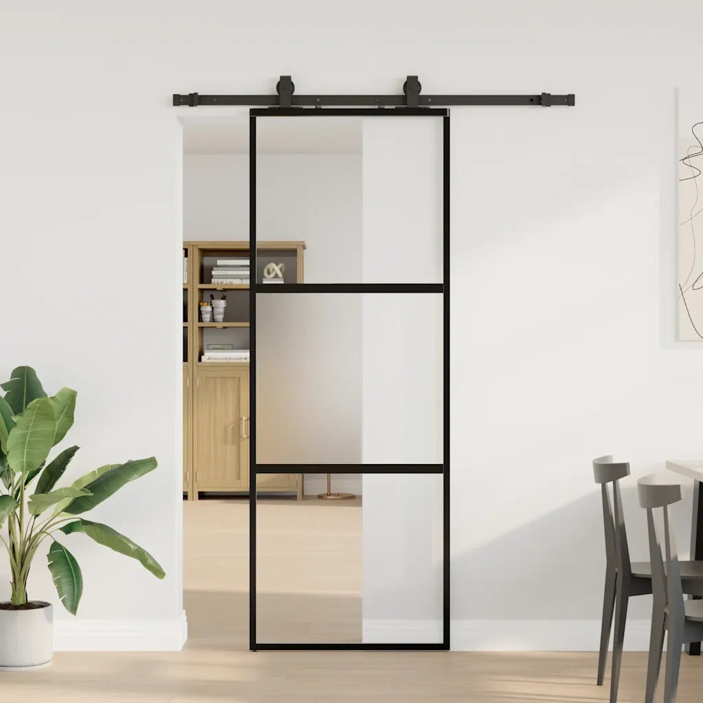 Porta Scorrevole Set Ferramenta Nera 76x205 cm Vetro Temperato 3375913