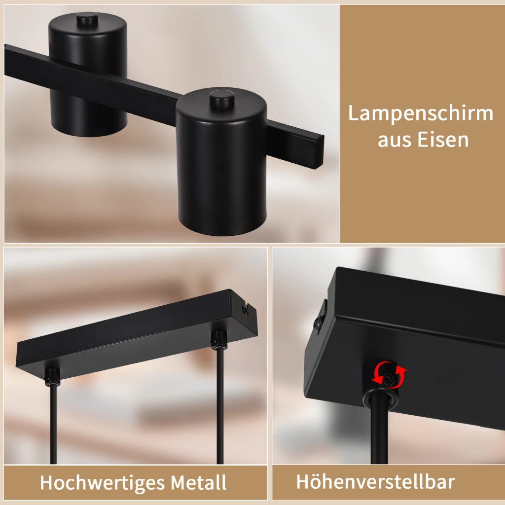 ZMH Lampada a Sospensione Nera 6 Luci Metallo 150cm GU10 Industriale per Sala da Pranzo Soggiorno Cucina Senza Lampadine
