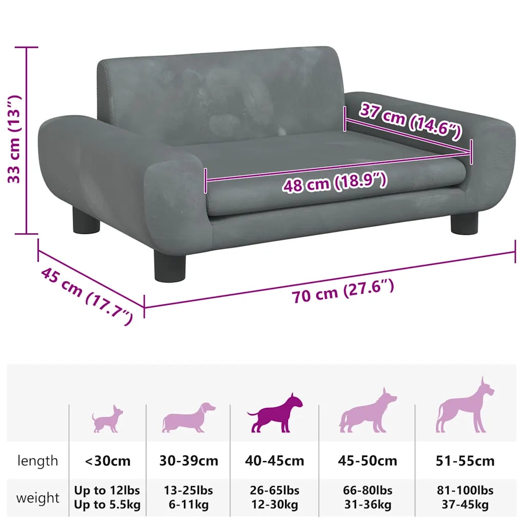Lettino per Cani Grigio Scuro 70x45x33 cm in Velluto CFW3746931