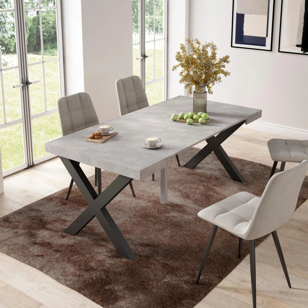Consolle allungabile, 58 fino 180x90x73cm, Per 8 persone, Gambe in legno, grigio cemento RF2761