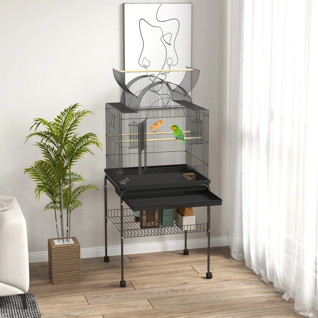 Gabbia per Uccelli Mobile con Cassetto ¨C Zephmum ¨C Nero Metallo