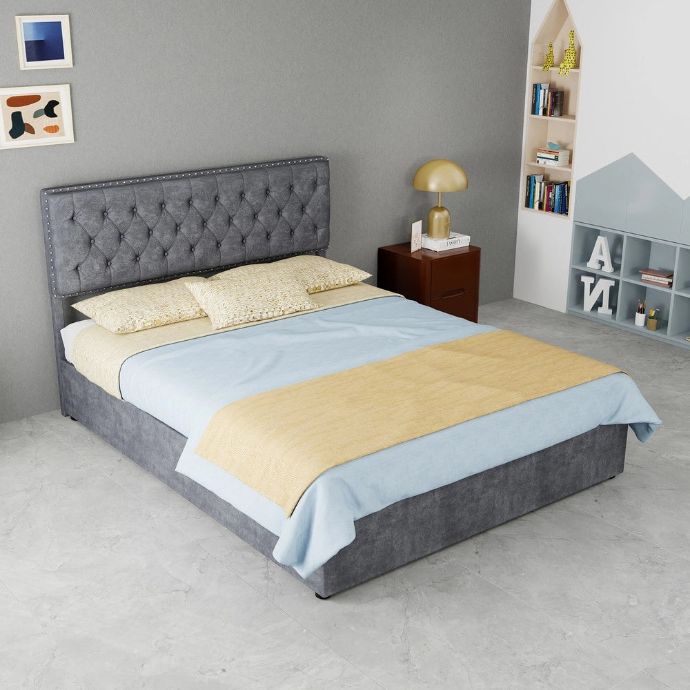 Letto Contenitore Imbottito ¨C MINIMAL ¨C Grigio 140x200 con Materasso