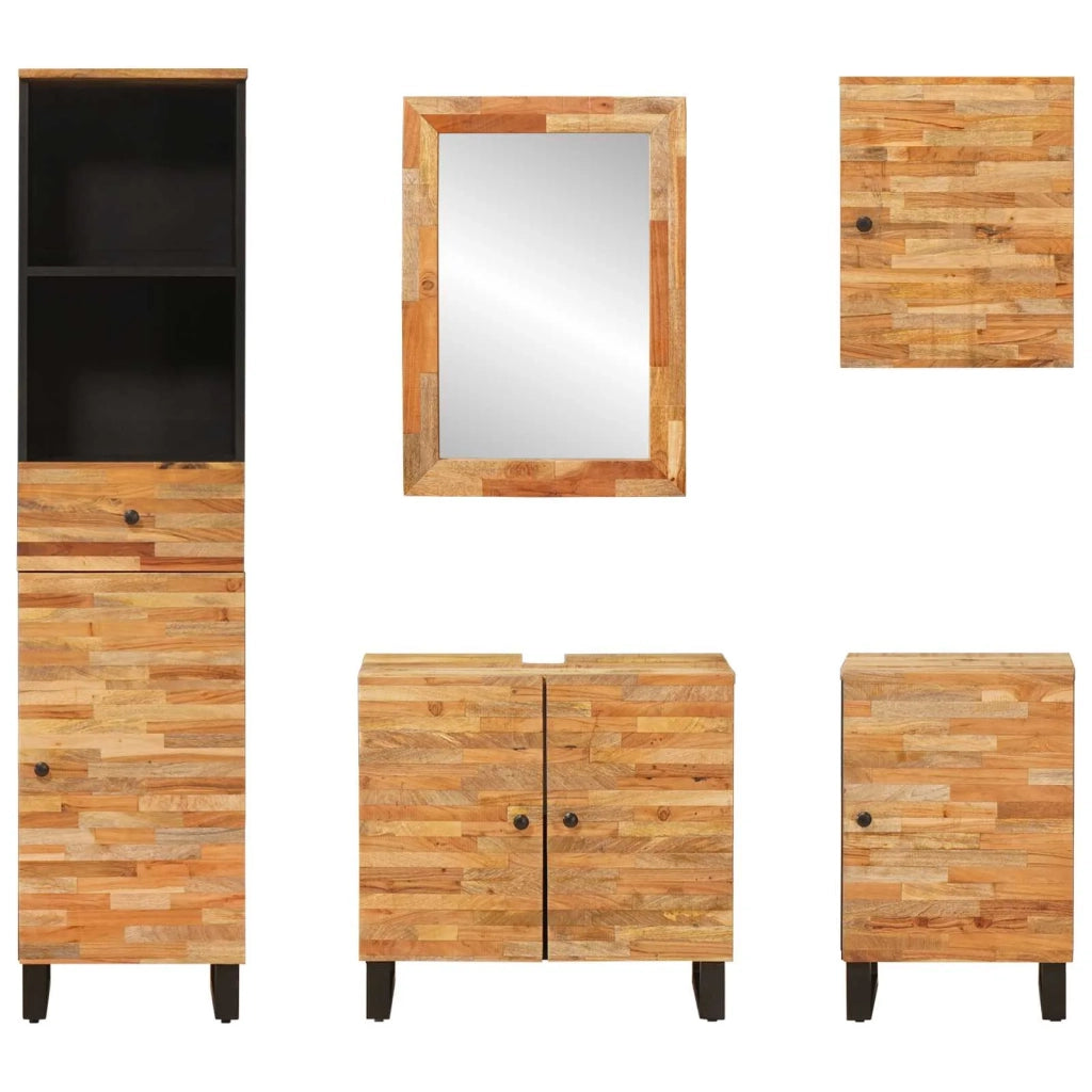 Set da Bagno con porta 5 pcs Naturale Legno di mango massello