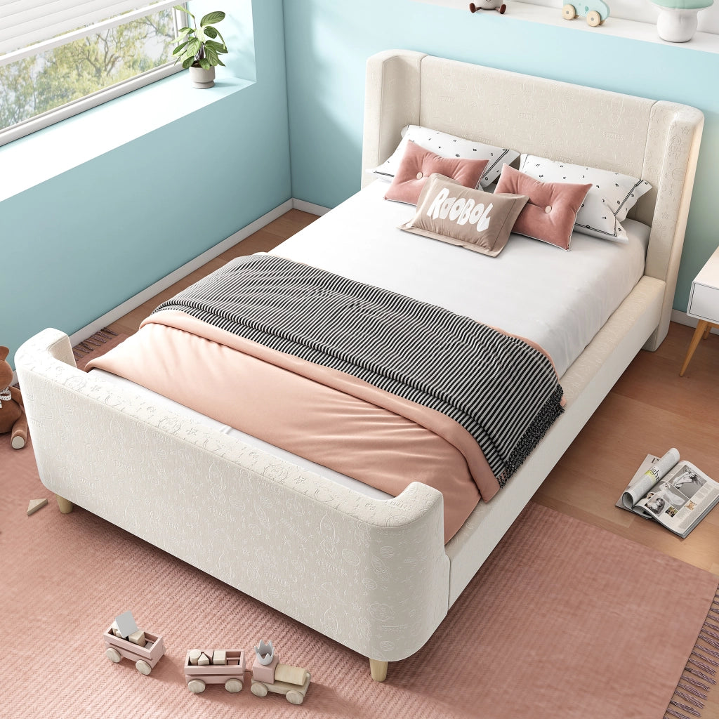 LETTO A SLITTA 90x200 cm Beige in velluto per cameretta bambini