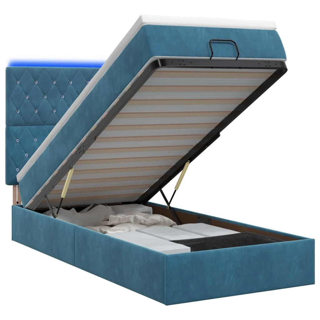 Letto Ottomano con Materasso e LED Blu scuro 90 x 190 cm 3458203