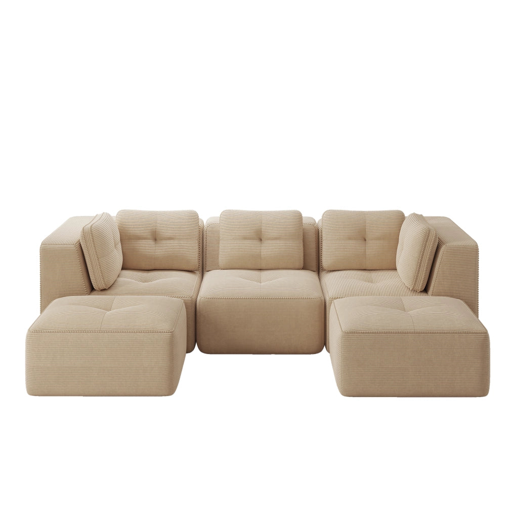 Divano Angolare Modulare 3 Posti con Ottomane ¨C Xylo ¨C Velluto a Coste Beige
