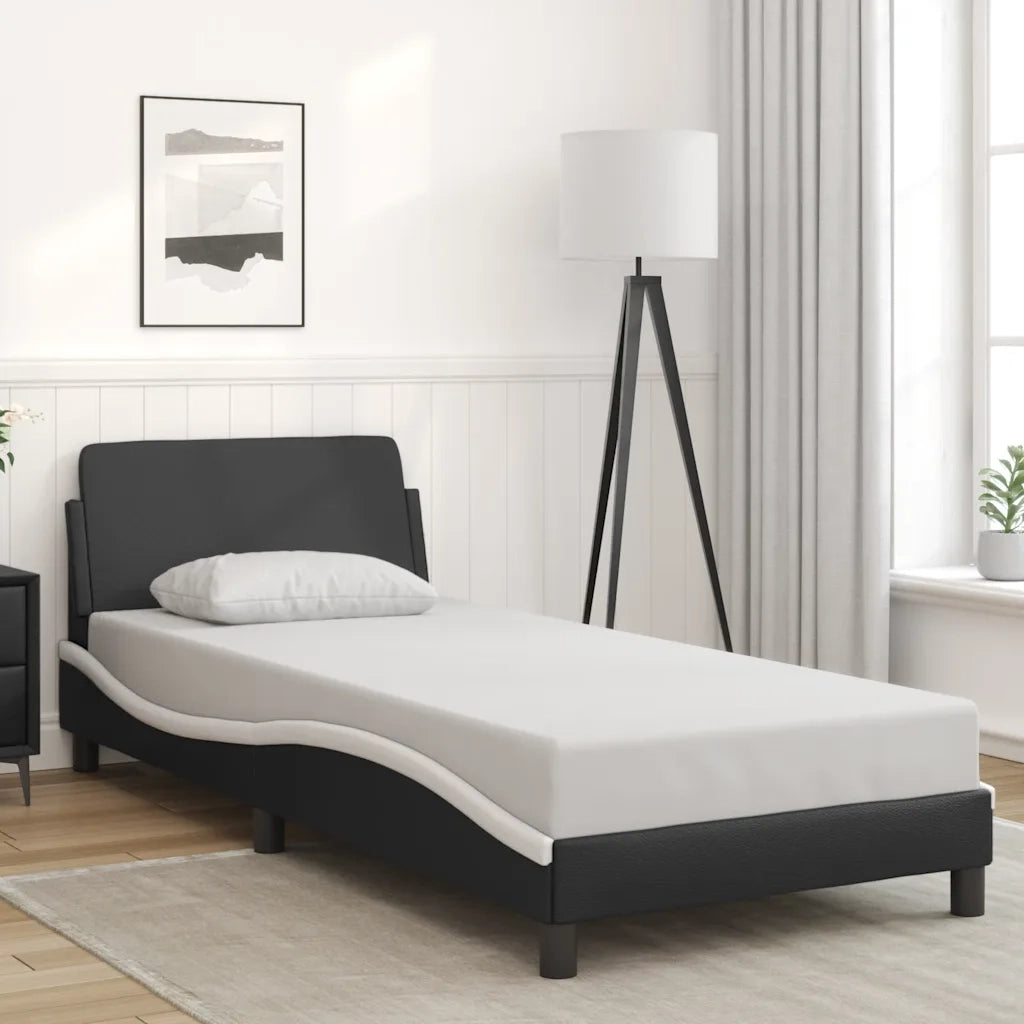 Giroletto con Testiera Nero e Bianco 90x190 cm in Similpelle