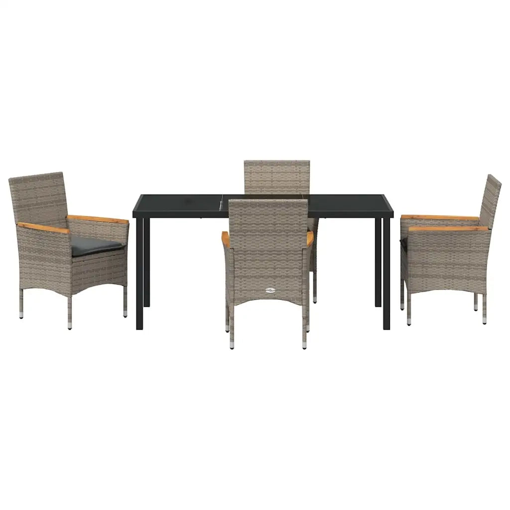 Set da Pranzo per Giardino con cuscino 5 pcs Grigio polyrattan