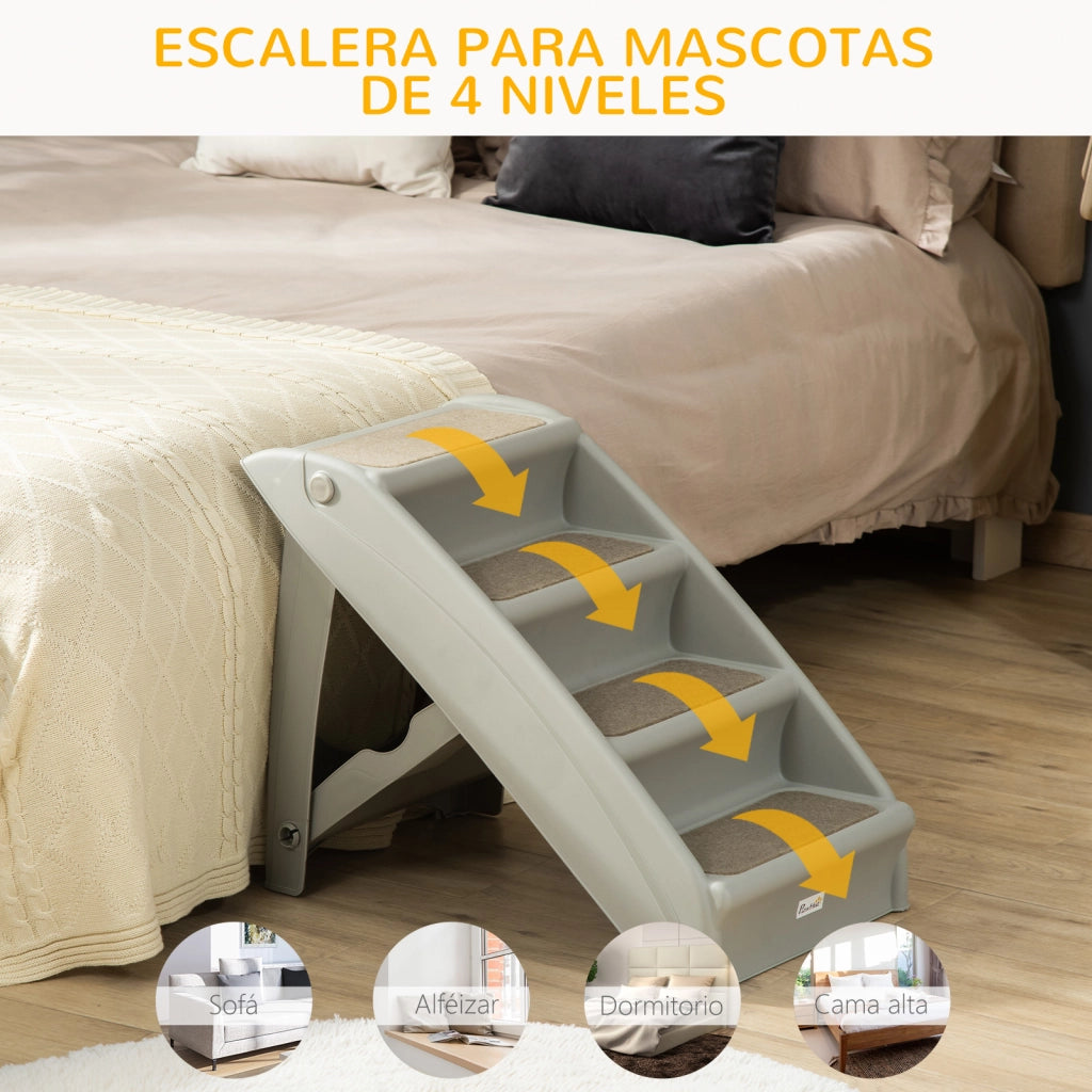 Scaletta per Cani e Gatti ¨C Xylo ¨C Grigio con Tappetini Antiscivolo 62x38x49,5 cm