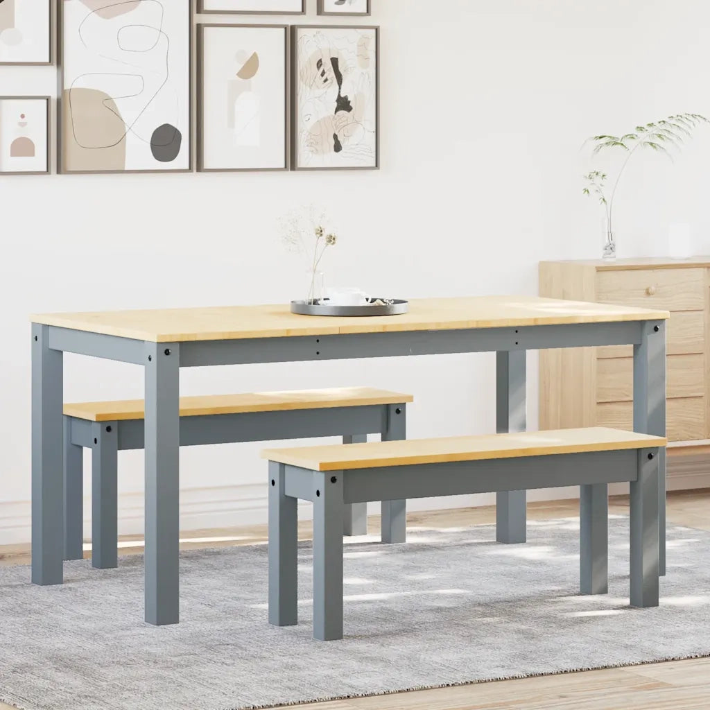 vidaXL Set da Pranzo 3 pz Panama Grigio in Legno Massello di Pino