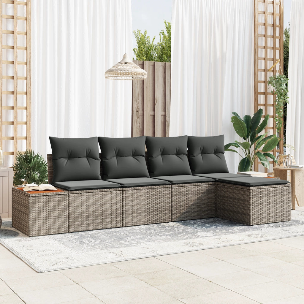 Set Divano da Giardino di 5 Pezzi con Cuscini Grigio Rattan Acacia