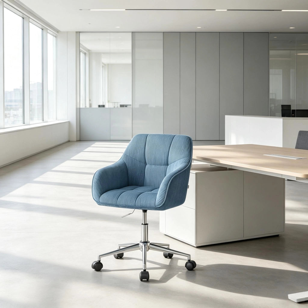 Sedia da Ufficio Girevole con Design Ergonomico, Altezza Regolabile e Braccioli, in Velluto a Coste e Metallo, Blu