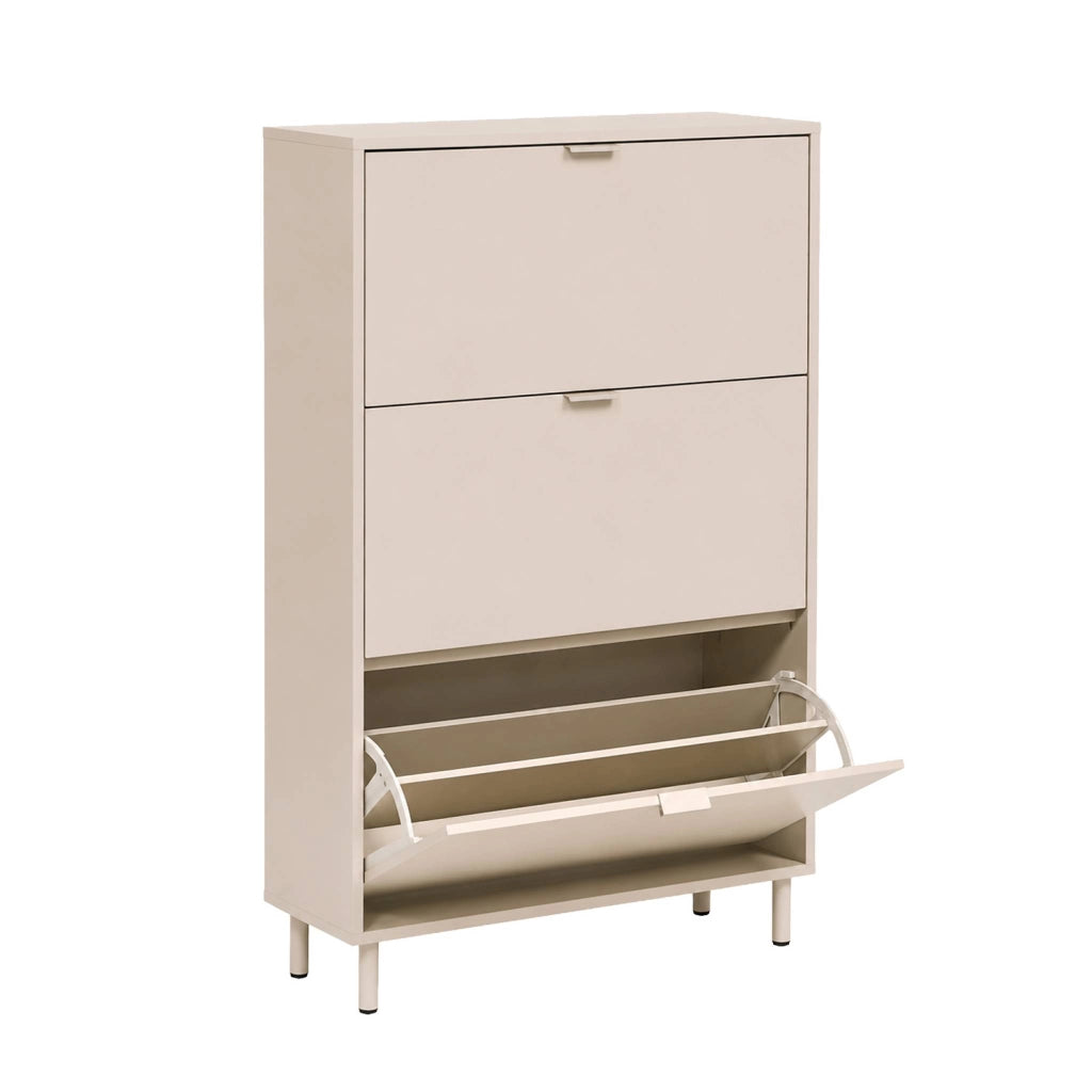 Scarpiera in legno e metallo con 3 ante, beige